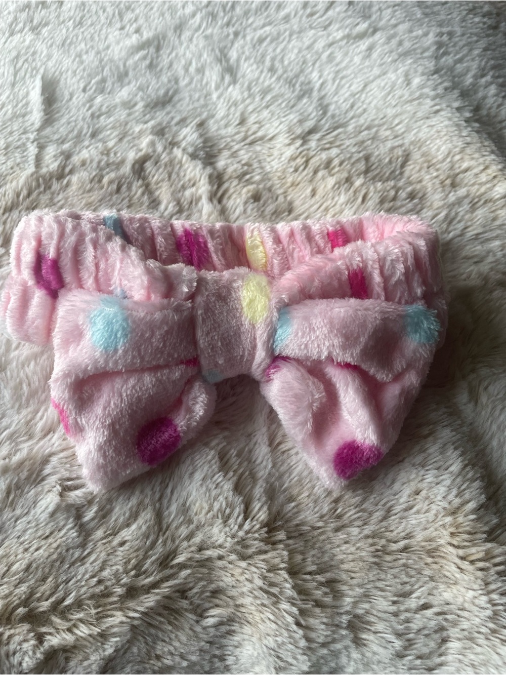 Soft Pink Spa Polka-Dot Bow Headband